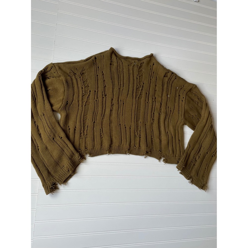 Open Knit Sweater Women Sz M Layer Military Green Distressed Fairy Grunge Goblin - Picture 8 of 11